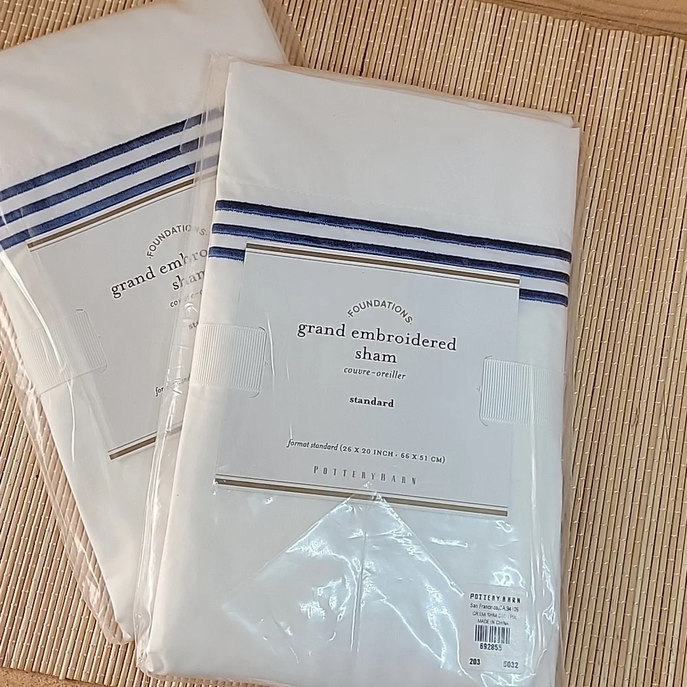 Pottery Barn Set of 2 Grand Embroidered Sham Standard Size NEW IN PACKAGE